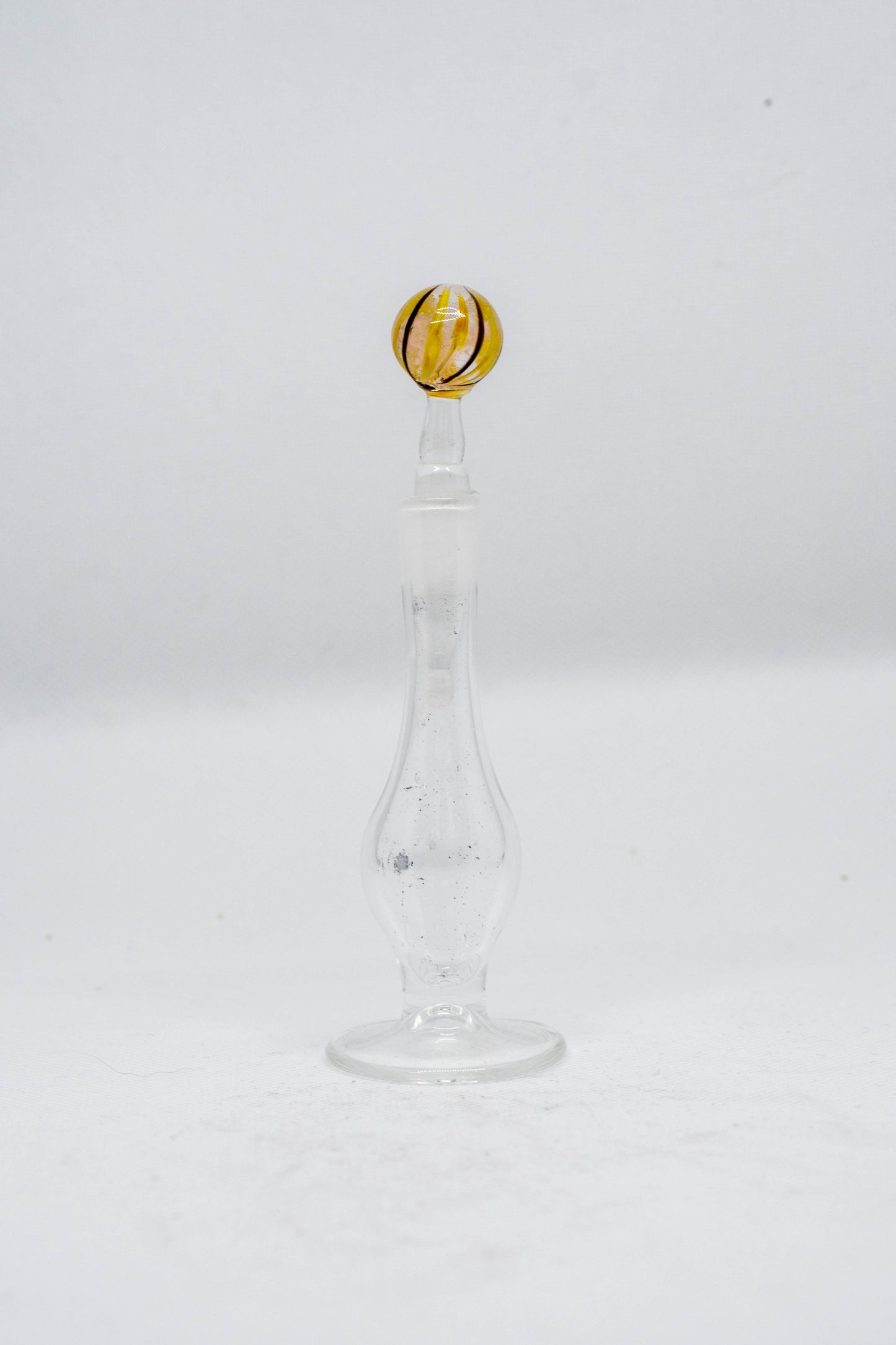 Hand Blown Glass Perfume Bottle: Yellow/Brown Striped Sphere