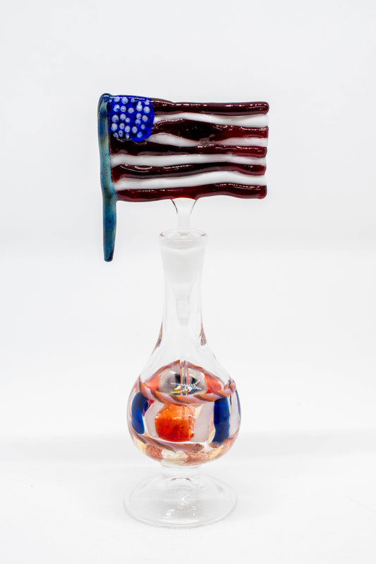 Hand Blown Glass Perfume Bottle: American Flag with Red, White, and Blue Striped Based