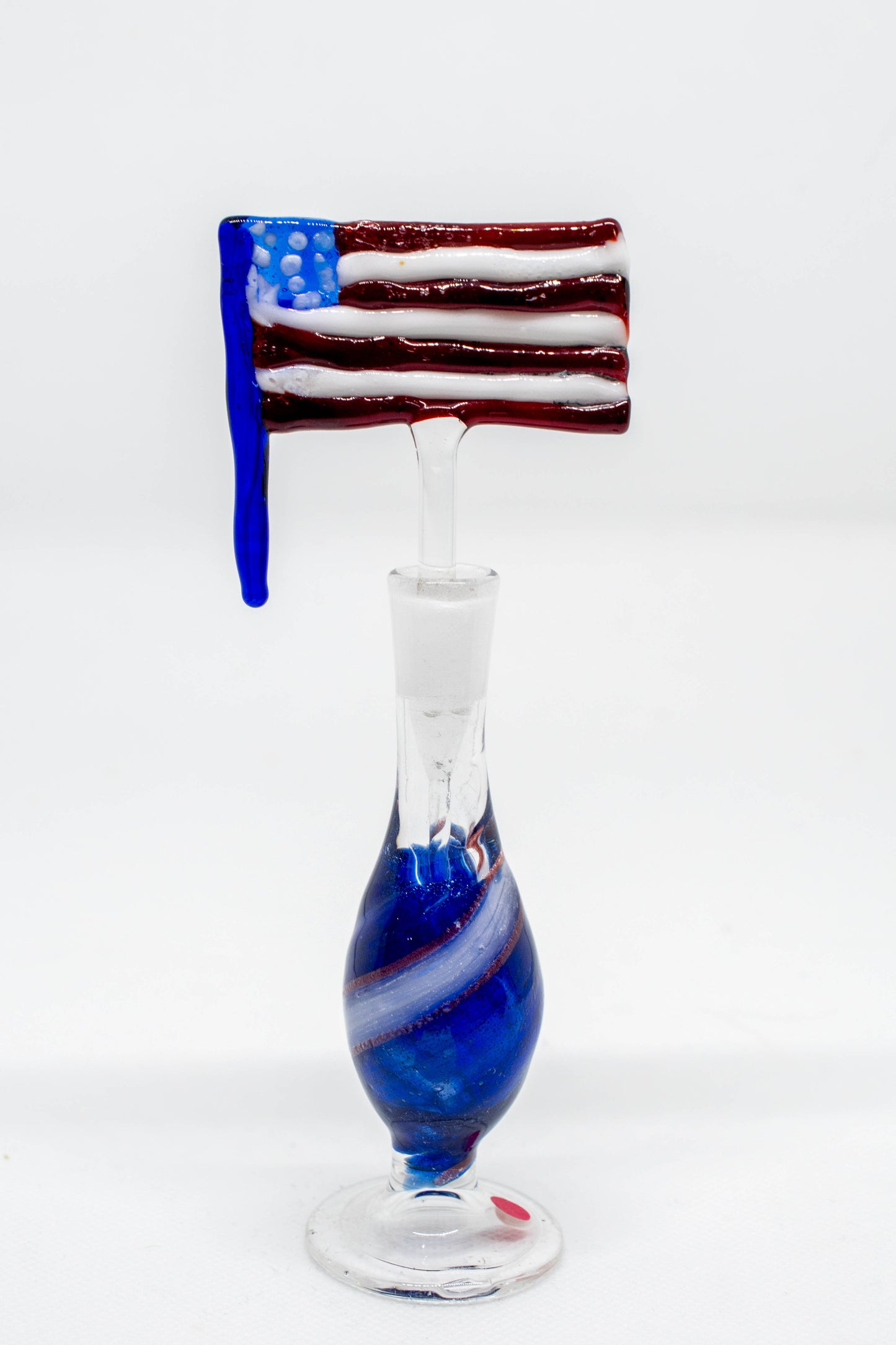 Hand Blown Glass Perfume Bottle: American Flag with Blue Base