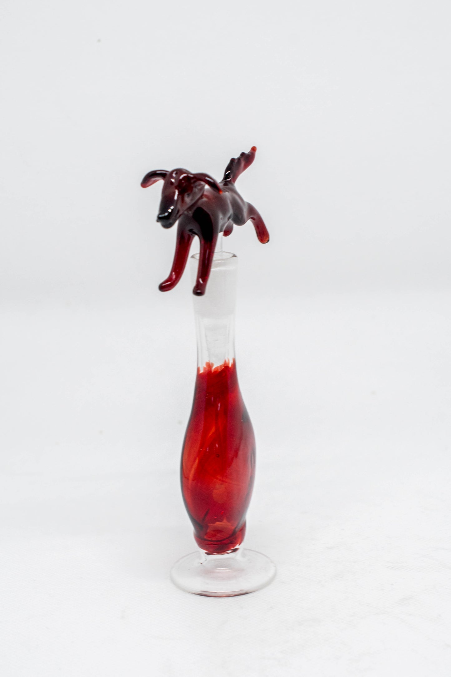 Hand Blown Glass Perfume Bottle: Red Dog with Red Base