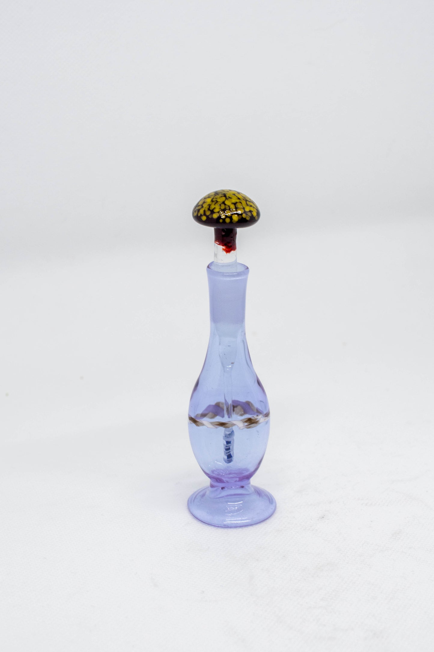 Hand Blown Glass Perfume Bottle: Red & Yellow Mushroom with Purple and Blue Base