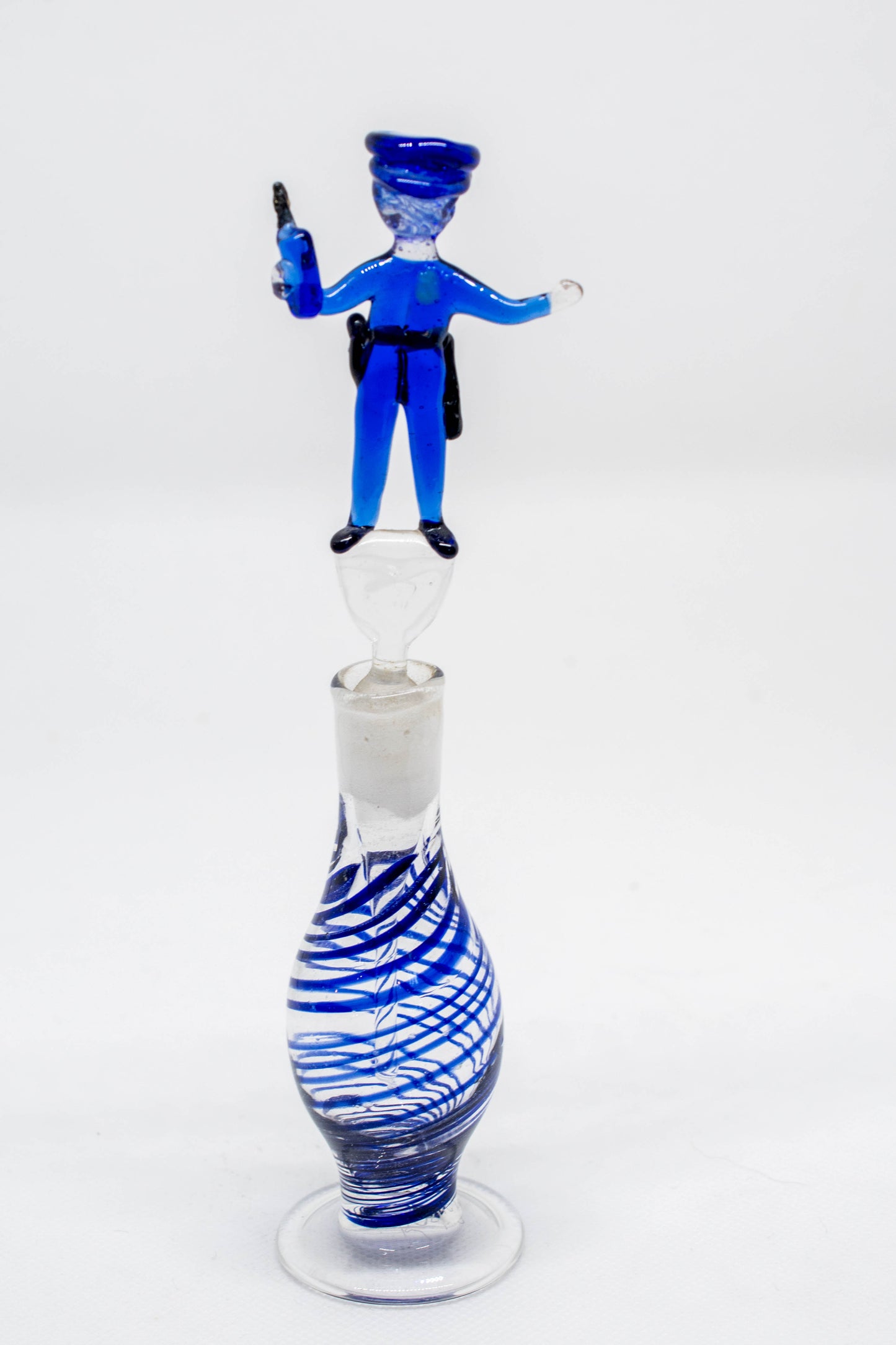 Hand Blown Glass Perfume Bottle: Police Officer with Swirl Base