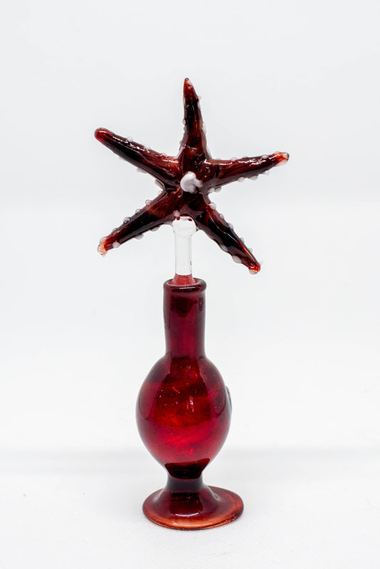 Hand Blown Glass Perfume Bottle: Burgundy Starfish with Solid Red Base