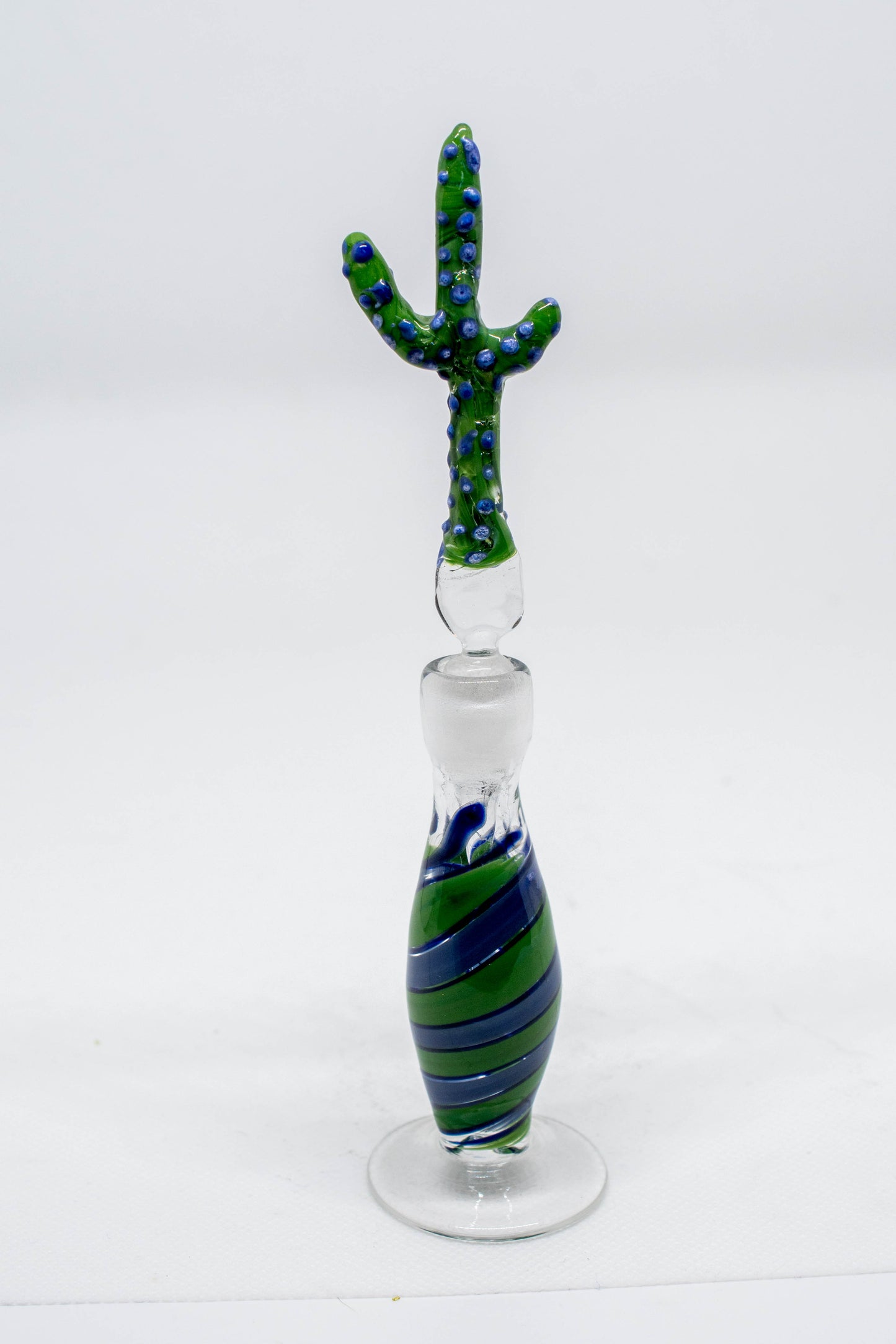 Hand Blown Glass Perfume Bottle: Blue-Spotted Cactus