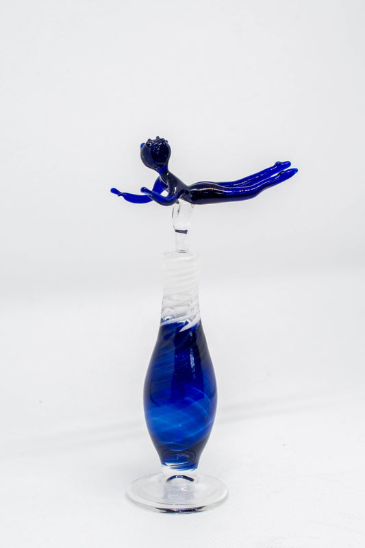 Hand Blown Glass Perfume Bottle: Navy Blue Acrobat