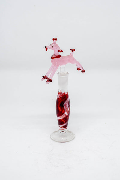 Hand Blown Glass Perfume Bottle: Pink Poodle with Red Base