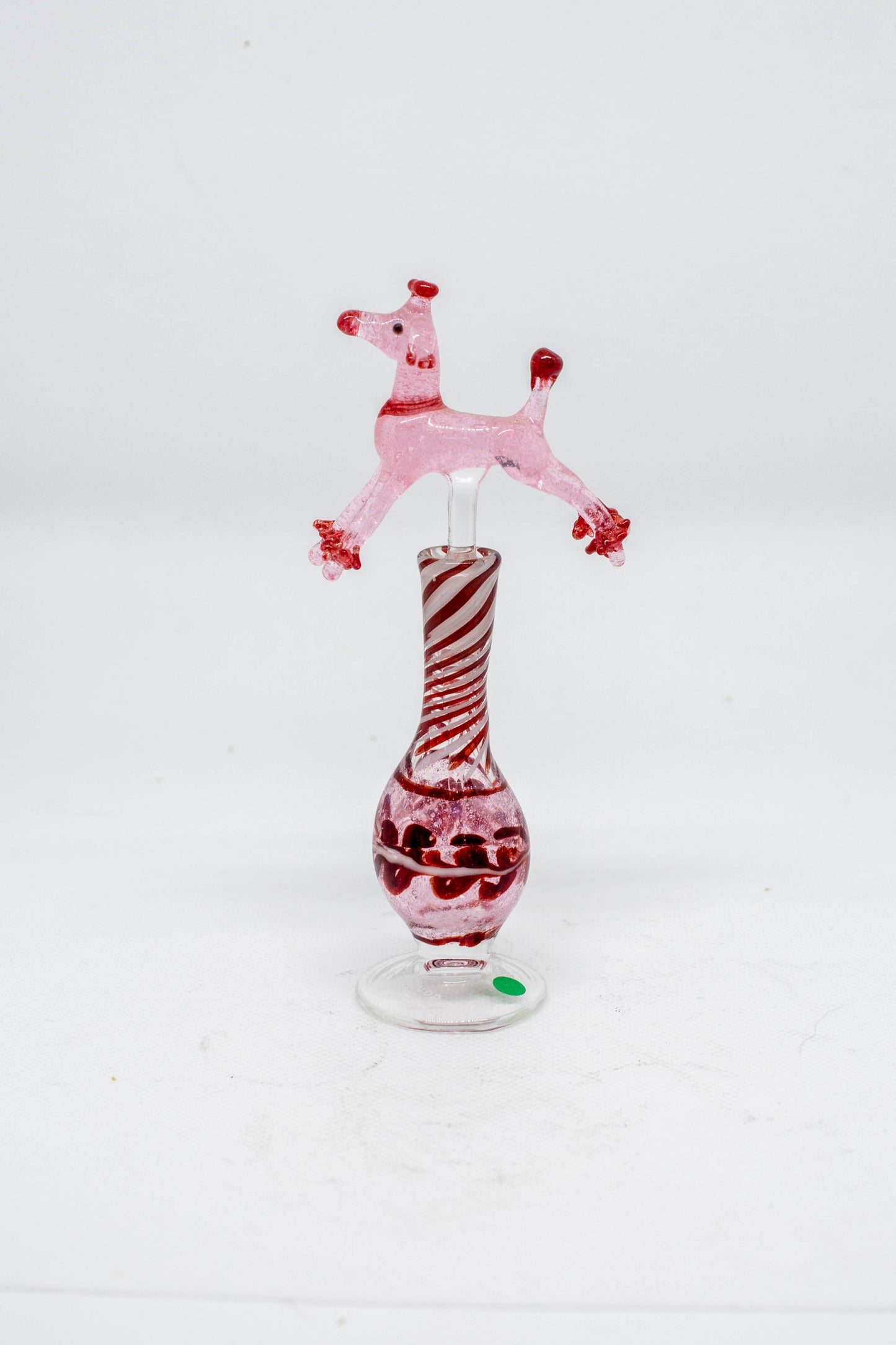 Hand Blown Glass Perfume Bottle: Pink Poodle with Flower/Swirl Base