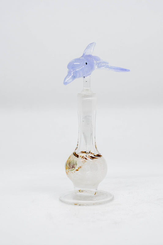 Hand Blown Glass Perfume Bottle: Pink Dolphin with Star-Spotted Base