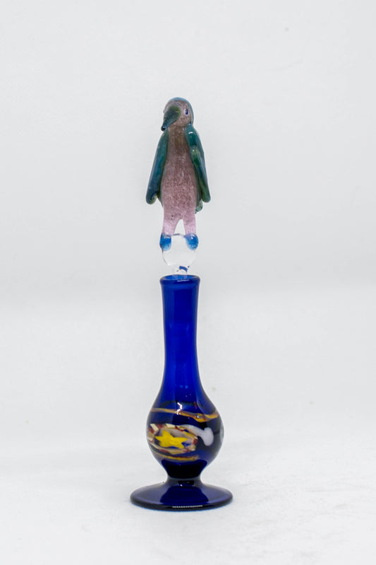 Hand Blown Glass Perfume Bottle: Popper's Pink Penguin