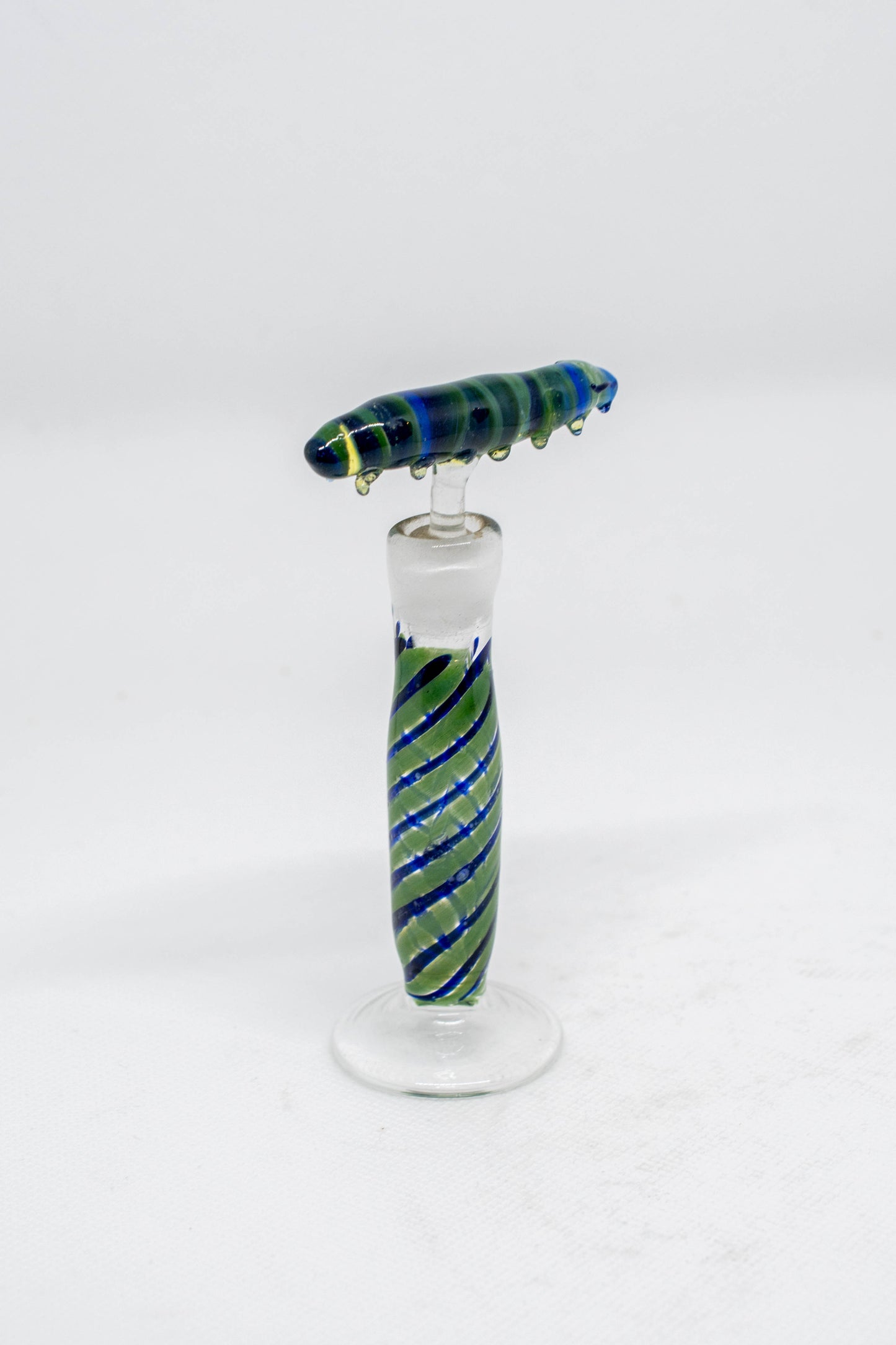 Hand Blown Glass Perfume Bottle: Green and Blue Caterpillar