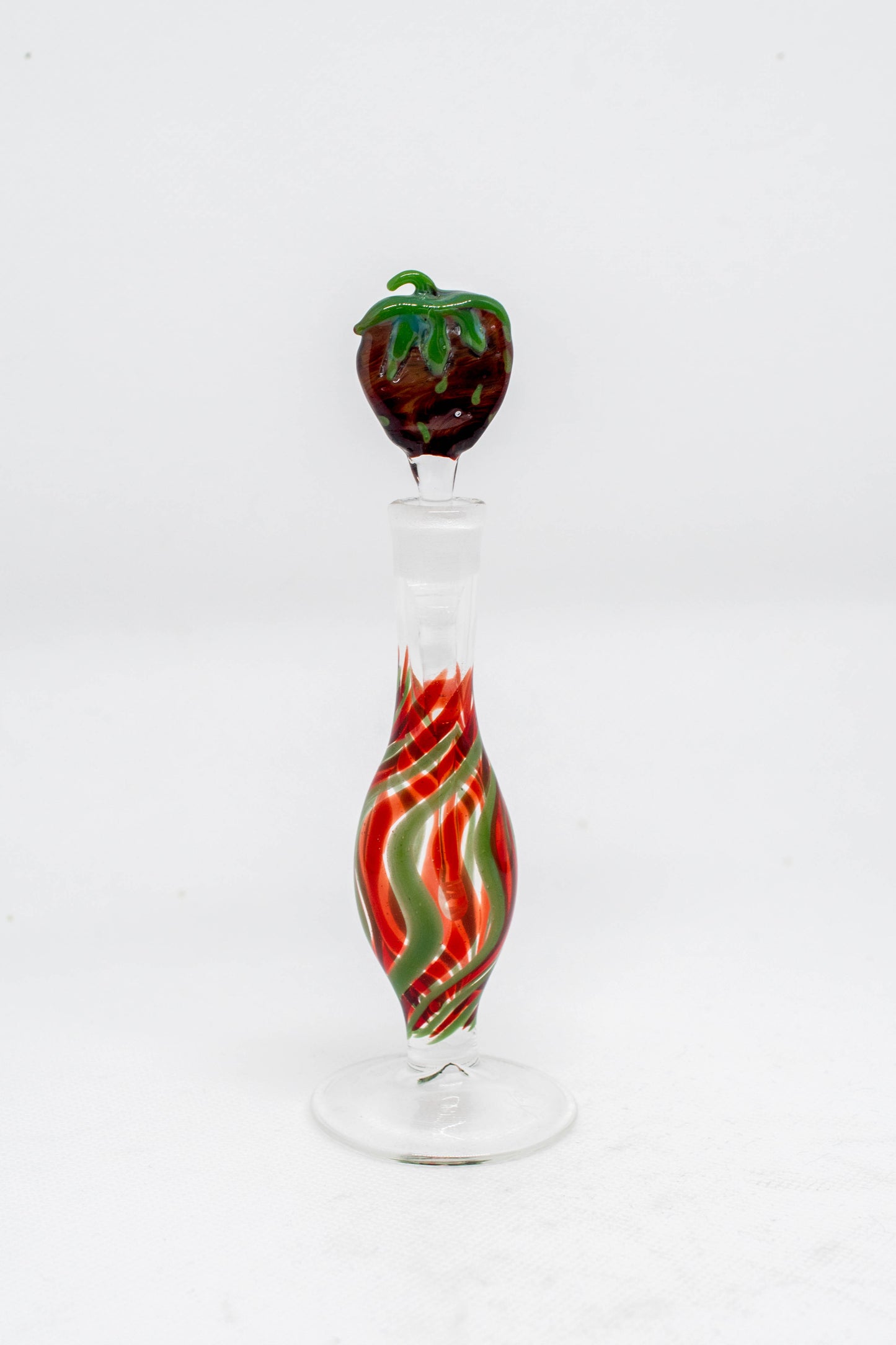 Hand Blown Glass Perfume Bottle: Fresh Picked Strawberry with Strawberry Swirl Base