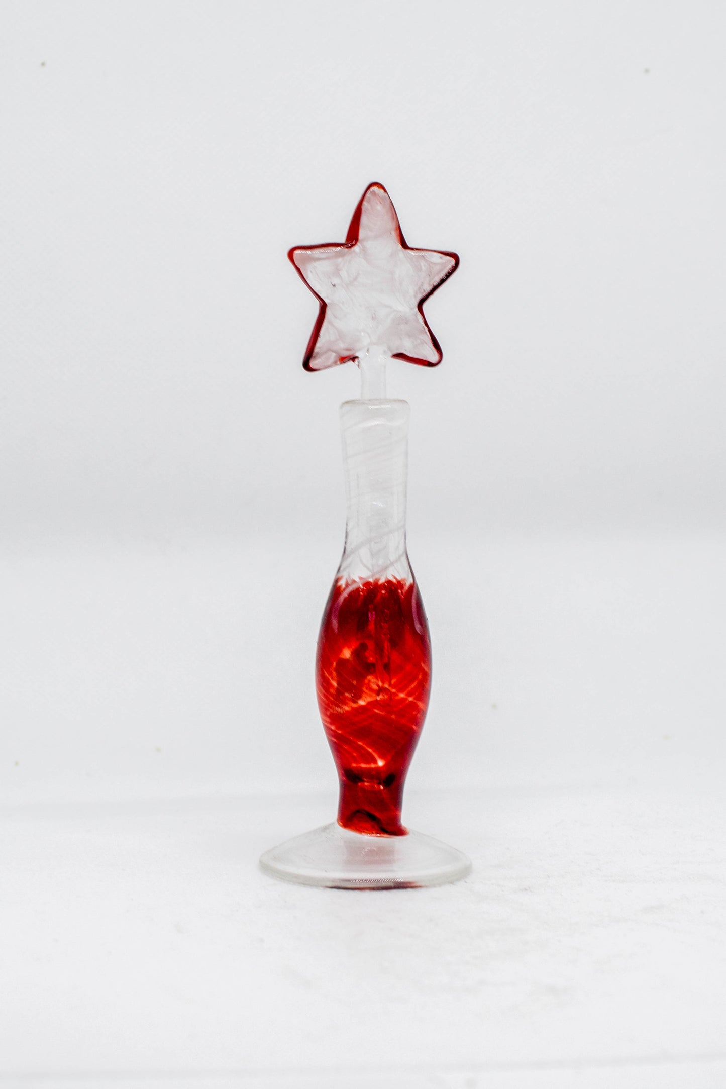 Hand Blown Glass Perfume Bottle: White and Red Star