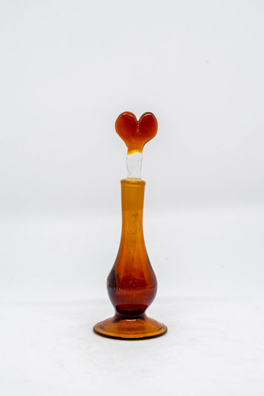 Hand Blown Glass Perfume Bottle: Brown Heart with Solid Brown Base