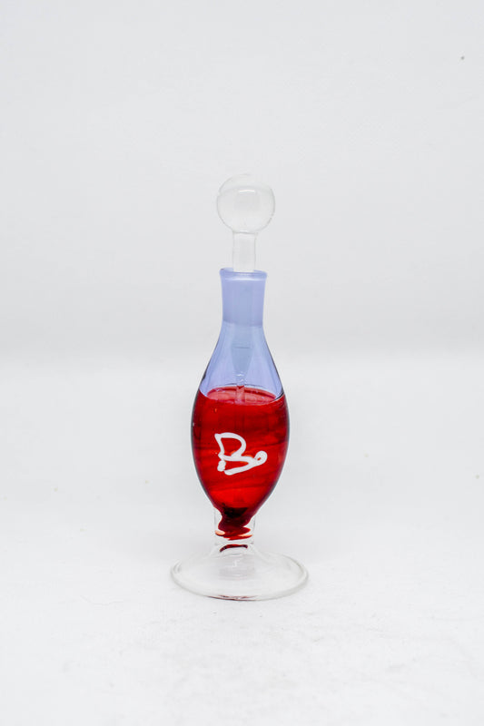 Hand Blown Glass Perfume Bottle: Clear Sphere with Red "B" Base