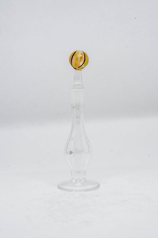 Hand Blown Glass Perfume Bottle: Yellow/Brown Striped Sphere